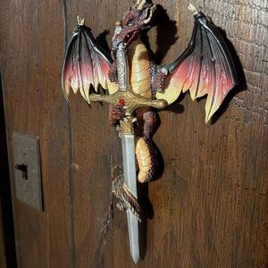 Mystical Dragon Wall Art with Sword - Red and Black